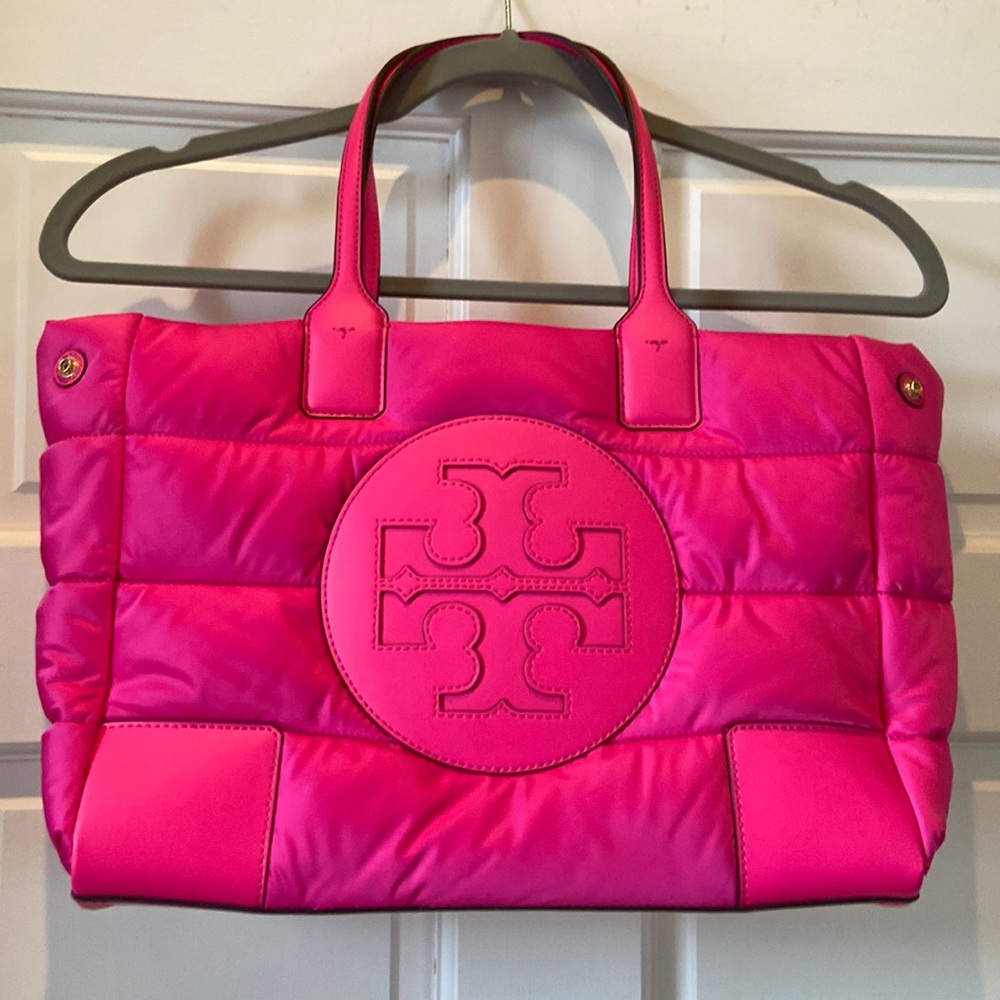 Neon pink Tory Burch puffy tote